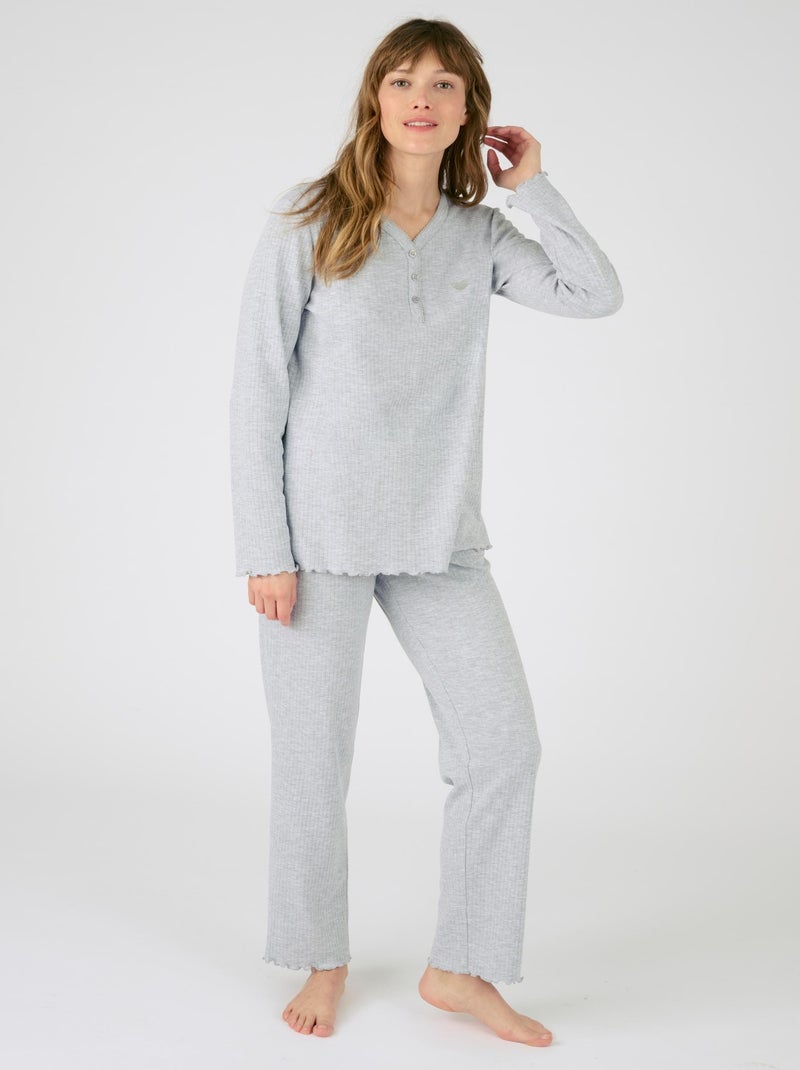 Pyjama maille côtelée - Damart Gris chiné - Kiabi