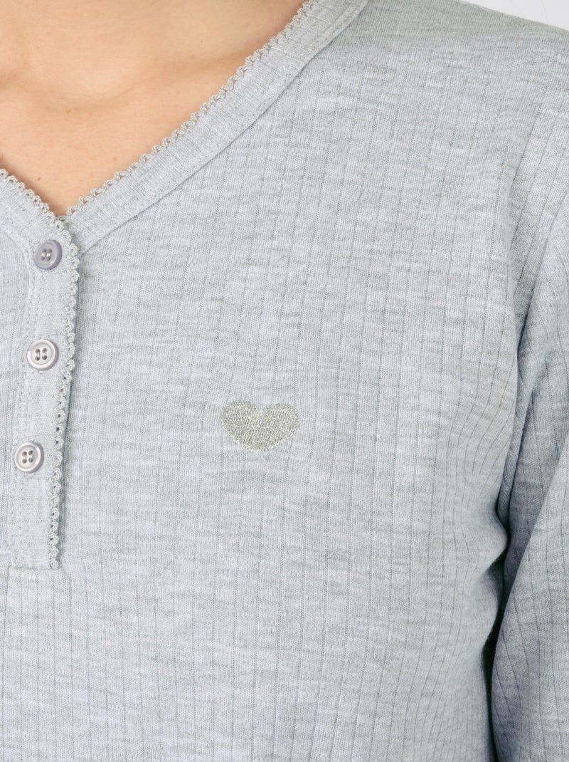 Pyjama maille côtelée - Damart Gris chiné - Kiabi