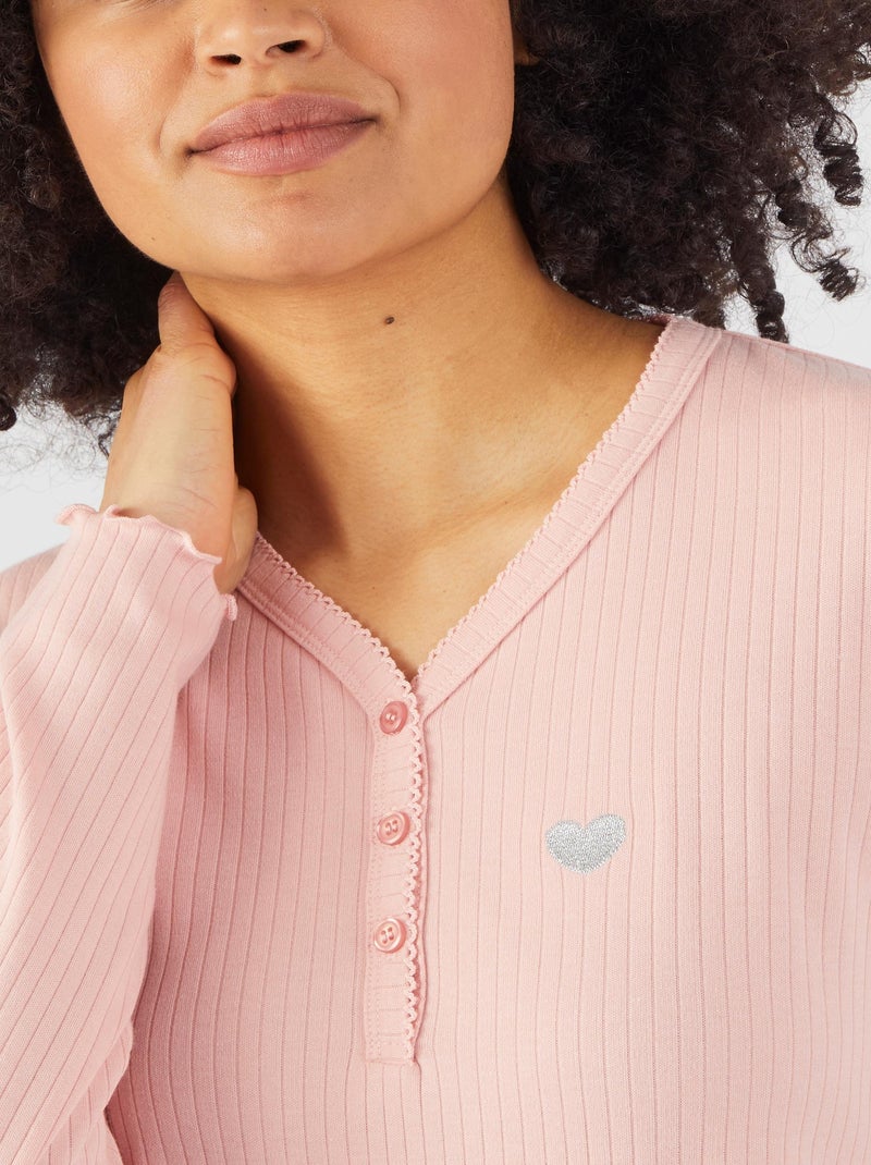 Pyjama maille côtelée - Damart Rose - Kiabi