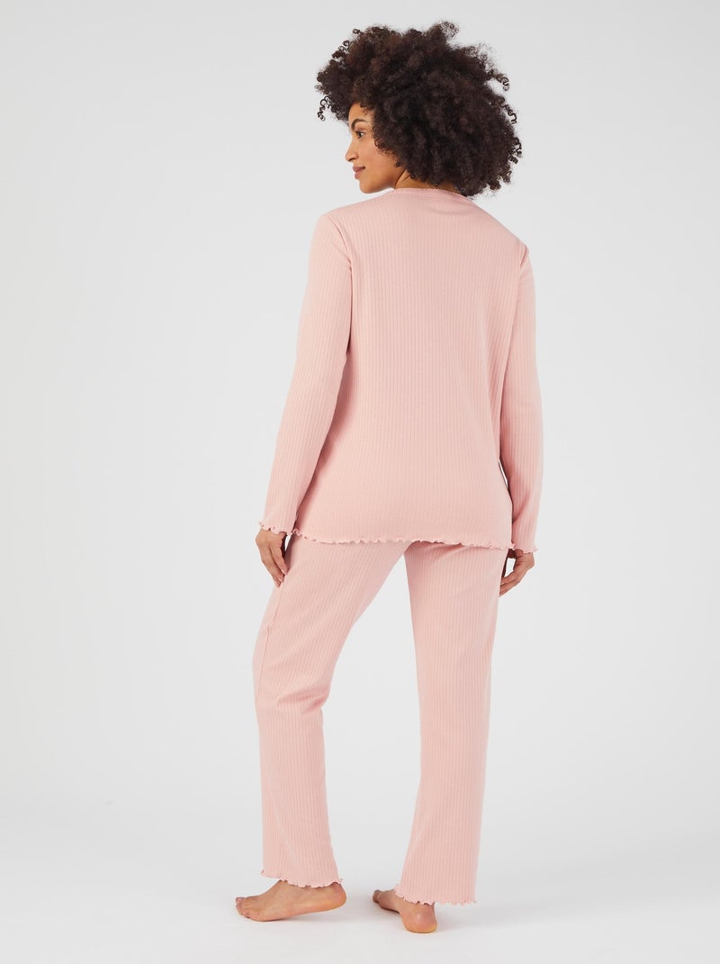 Pyjama maille côtelée - Damart Rose - Kiabi