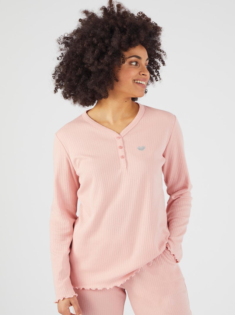 Pyjama maille côtelée - Damart Rose - Kiabi