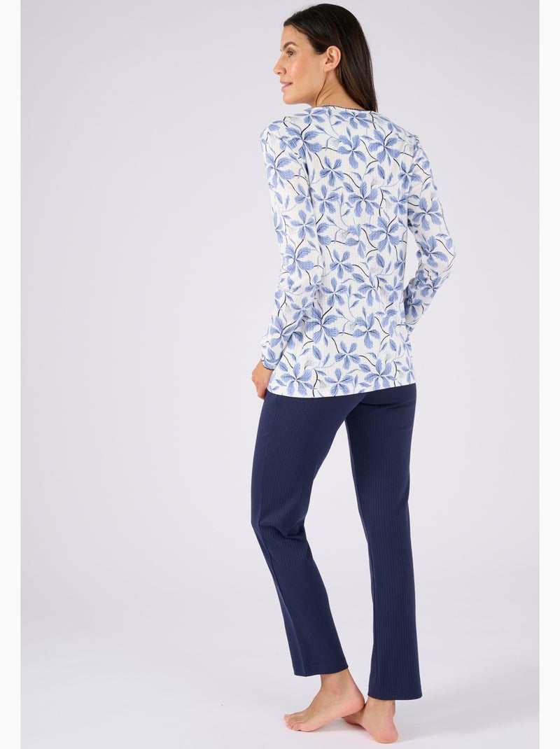 Pyjama maille côtelée, intérieur légèrement gratté - Damart Bleu clair - Kiabi