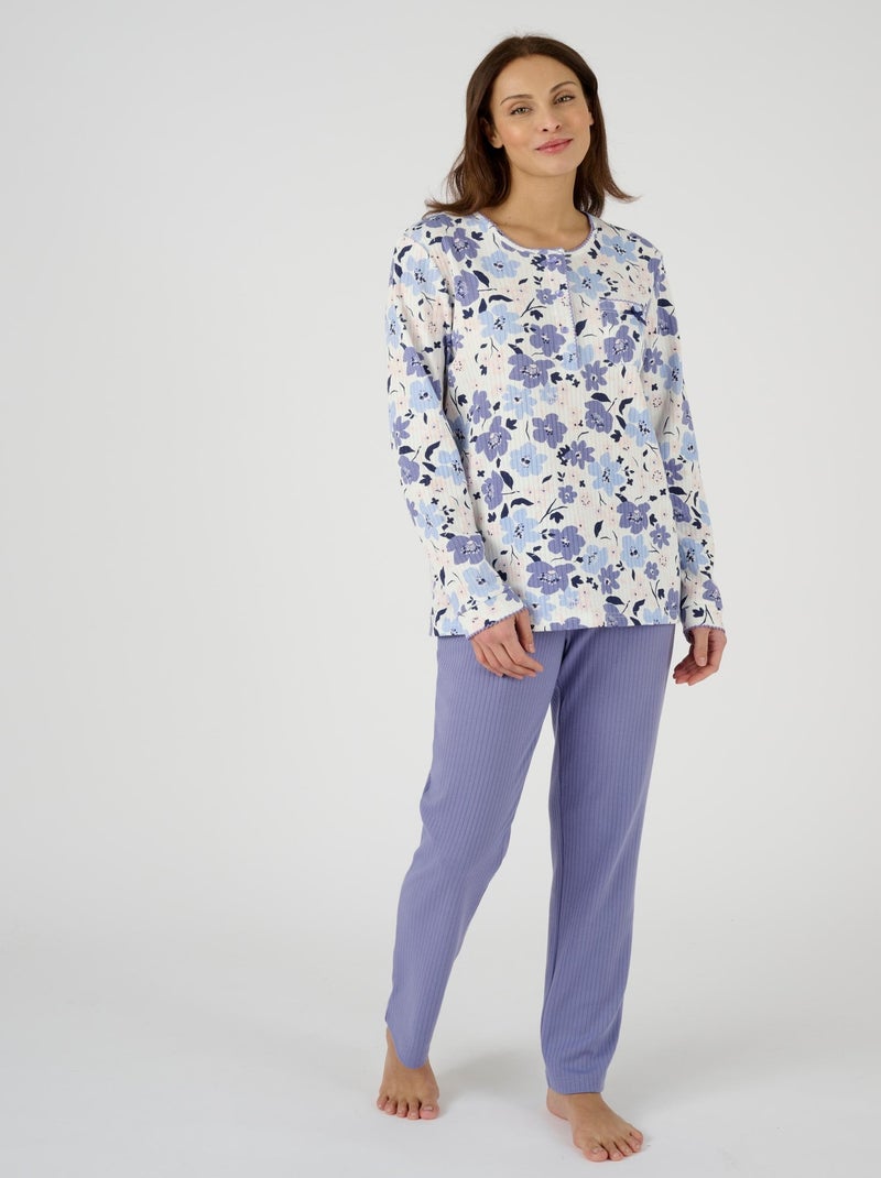 Pyjama maille côtelée, intérieur légèrement gratté - Damart Bleu - Kiabi