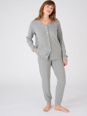 Pyjama Femme Damart - Maille Côtelée Chaude, Col Rond, Taille élastique, 2 Poches