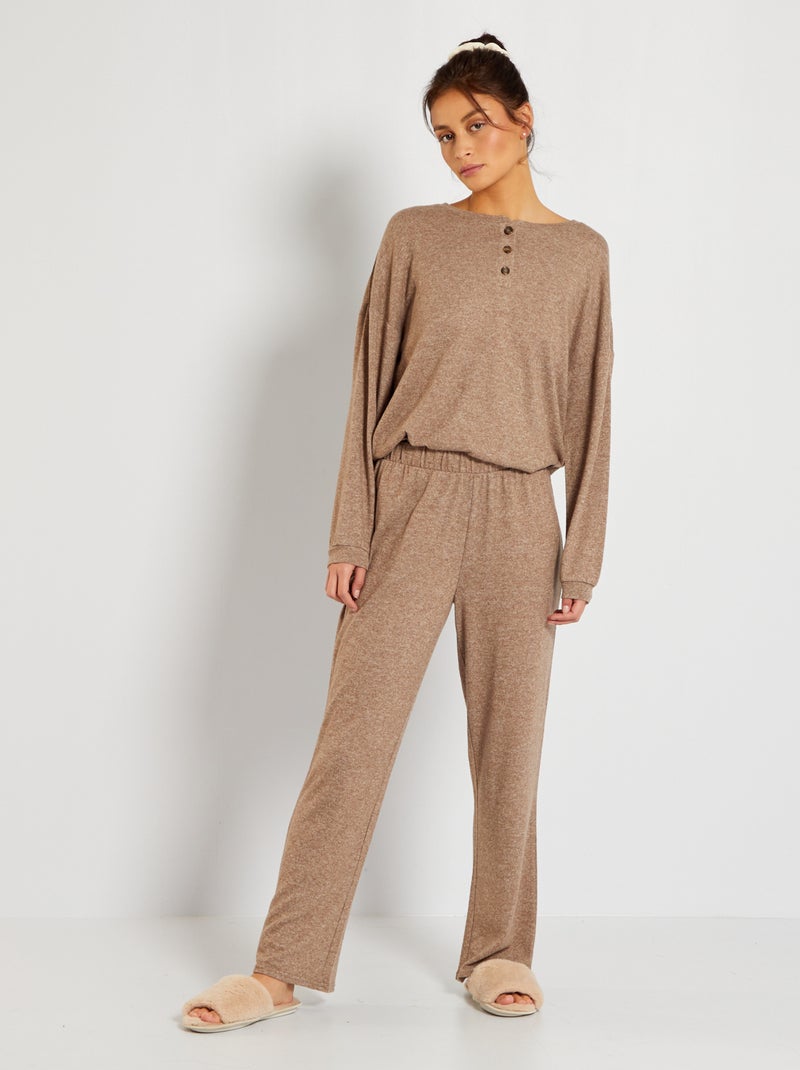 Pyjama maille doudou - 2 pièces beige - Kiabi
