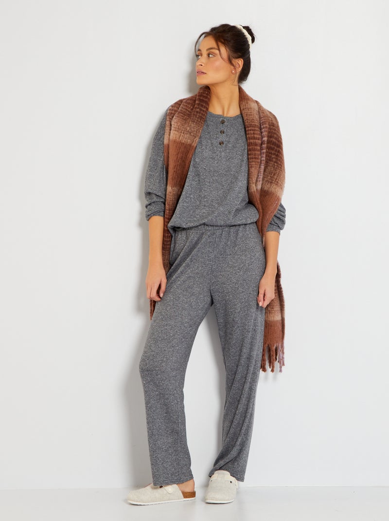 Pyjama maille doudou - 2 pièces gris - Kiabi