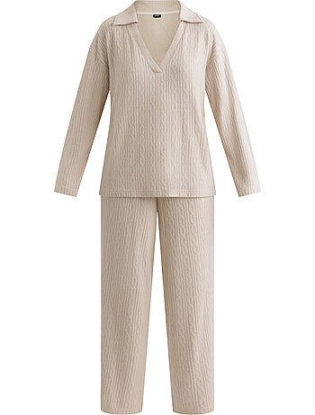 Pyjama maille effet tricot tressé Warm