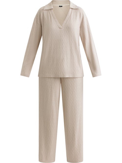 Pyjama maille effet tricot tressé Warm - Kiabi