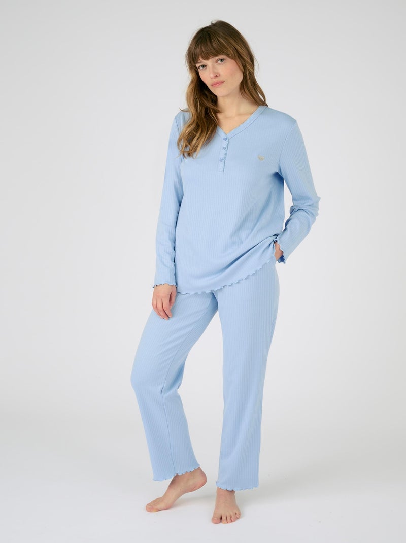 Pyjama maille interlock côtelée douce et souple - Damart Bleu - Kiabi