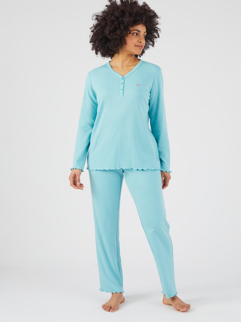 Pyjama maille interlock côtelée douce et souple - Damart Bleu turquoise - Kiabi