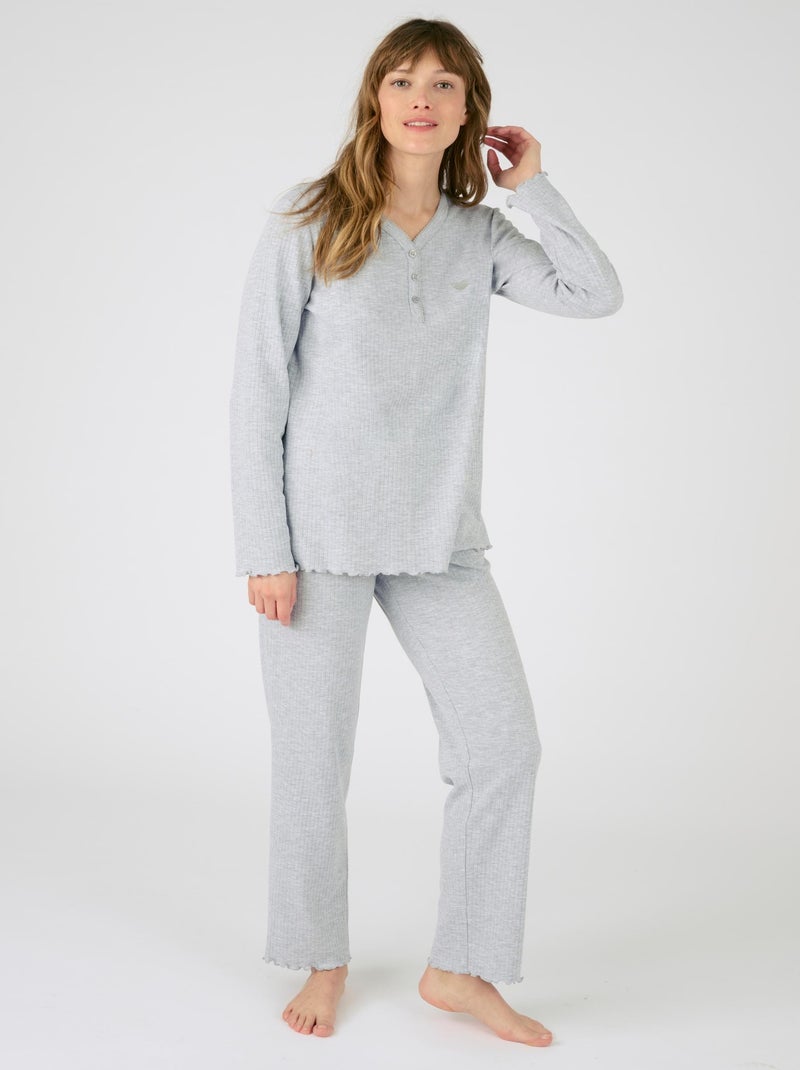 Pyjama maille interlock côtelée douce et souple - Damart Gris chiné - Kiabi