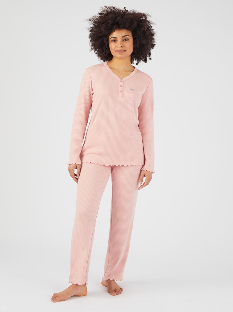 Pyjama maille interlock côtelée douce et souple - Damart Rose - Kiabi