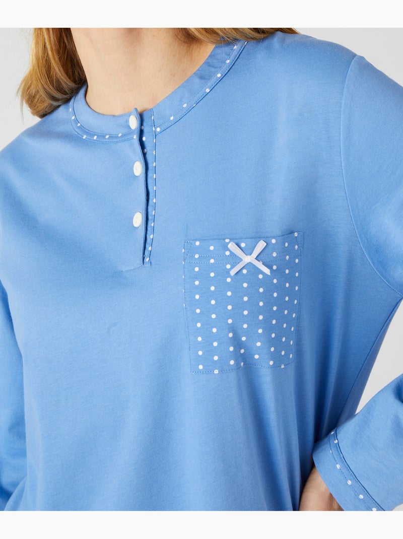 Pyjama maille jersey coton peigné - Damart Bleu ciel - Kiabi