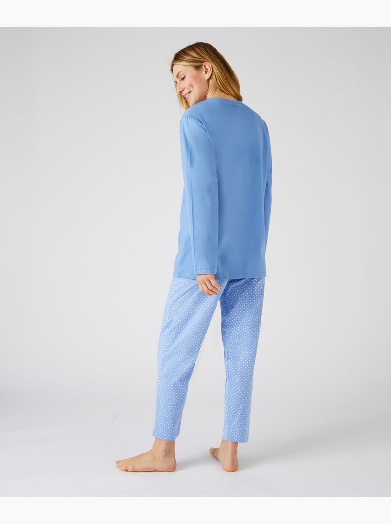 Pyjama maille jersey coton peigné - Damart Bleu ciel - Kiabi