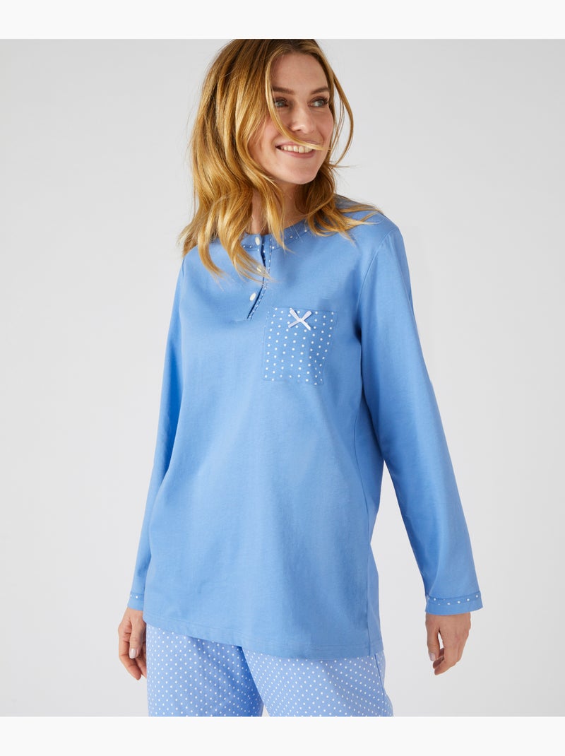 Pyjama maille jersey coton peigné - Damart Bleu ciel - Kiabi