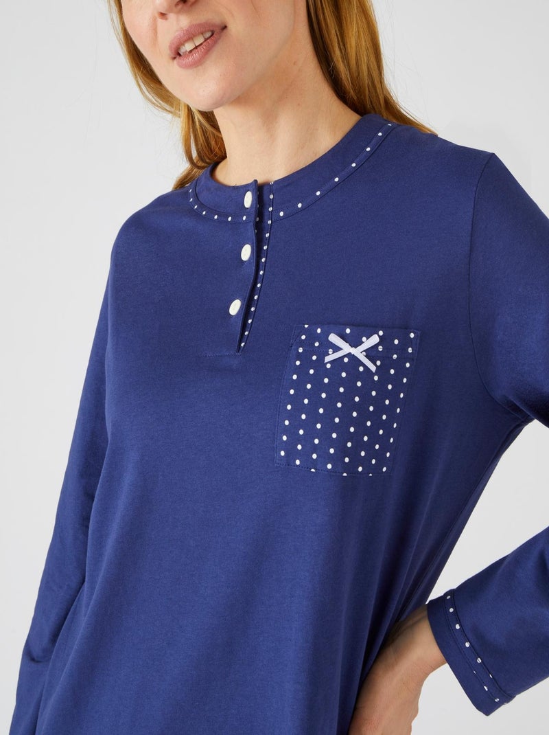Pyjama maille jersey coton peigné - Damart Bleu nuit - Kiabi