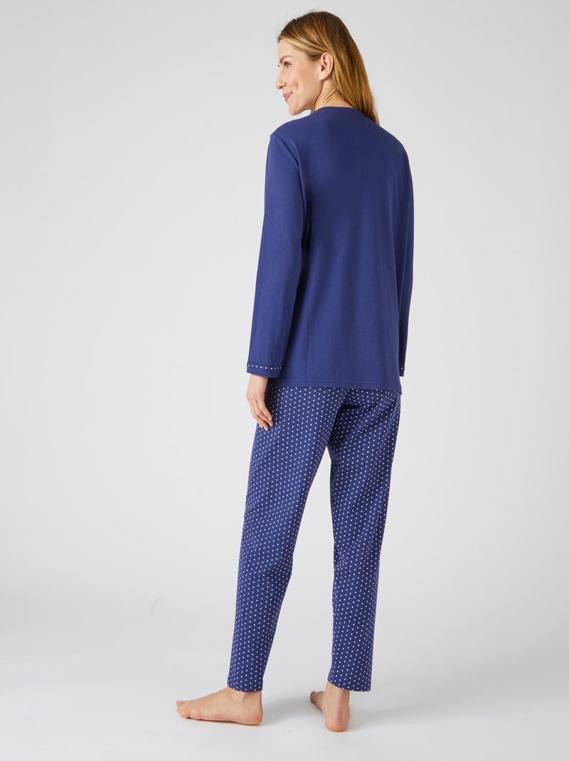 Pyjama maille jersey coton peigné - Damart Bleu nuit - Kiabi