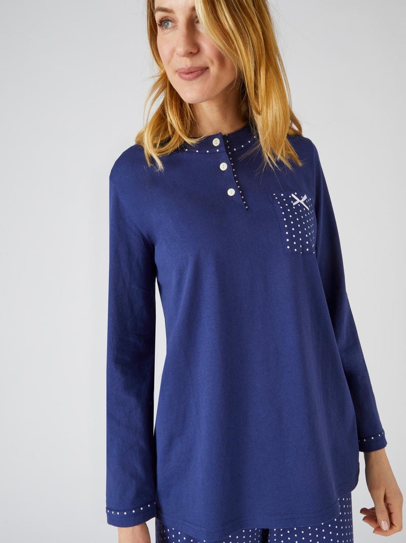 Pyjama maille jersey coton peigné - Damart Bleu nuit - Kiabi