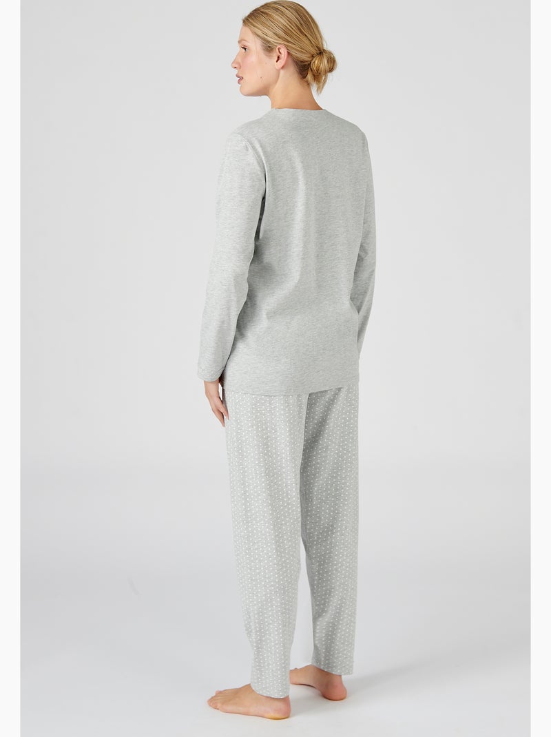 Pyjama maille jersey coton peigné - Damart Gris clair - Kiabi