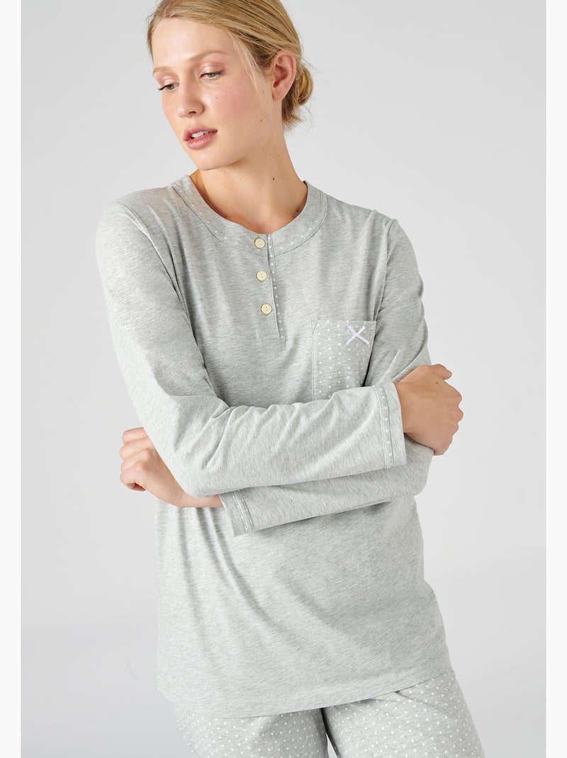Pyjama maille jersey coton peigné - Damart Gris clair - Kiabi