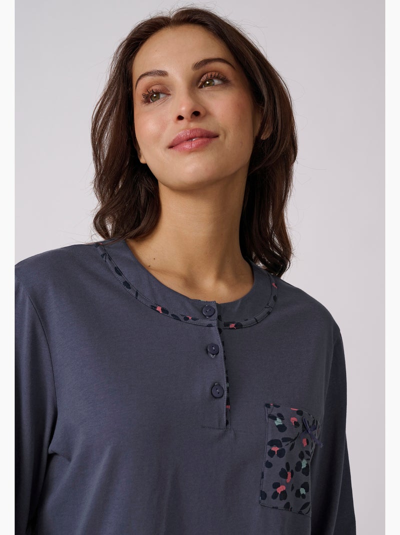 Pyjama maille jersey coton peigné - Damart Gris foncé - Kiabi