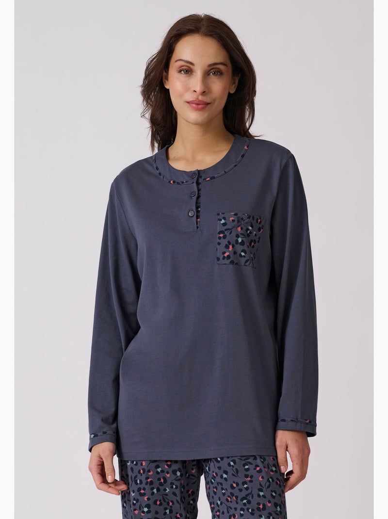 Pyjama maille jersey coton peigné - Damart Gris foncé - Kiabi