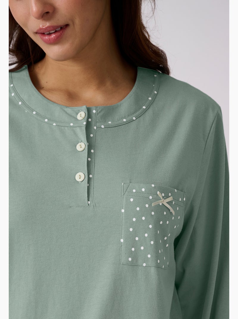 Pyjama maille jersey coton peigné - Damart Vert Sauge - Kiabi