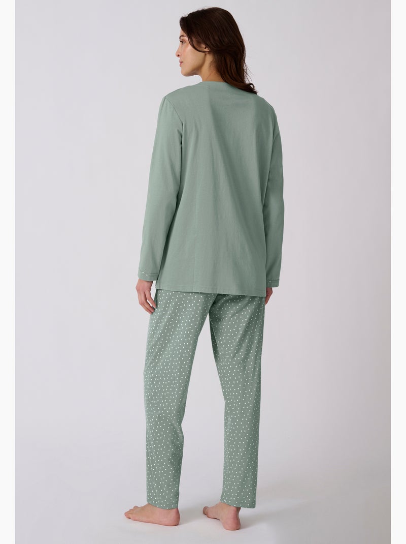 Pyjama maille jersey coton peigné - Damart Vert Sauge - Kiabi
