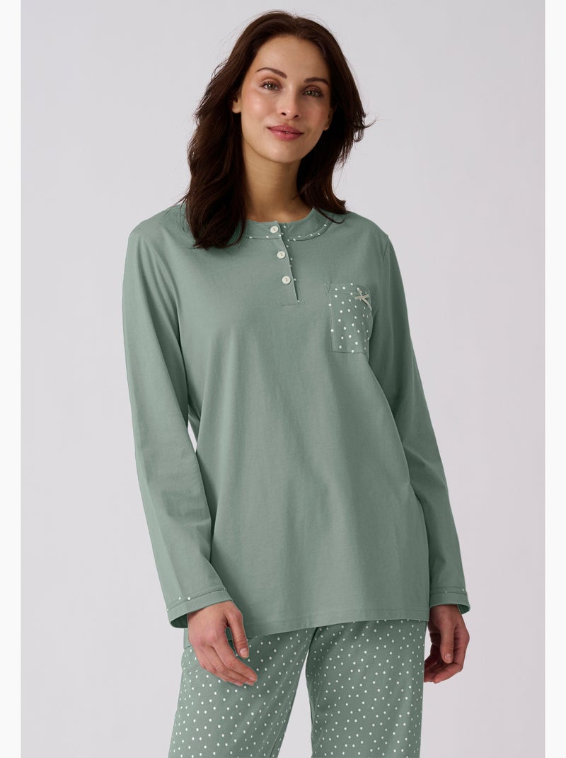 Pyjama maille jersey coton peigné - Damart Vert Sauge - Kiabi