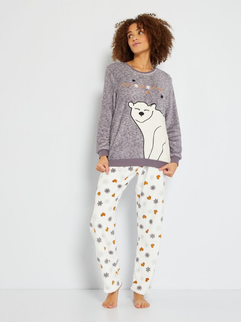Pyjama maille peluche - 2 pièces gris - Kiabi