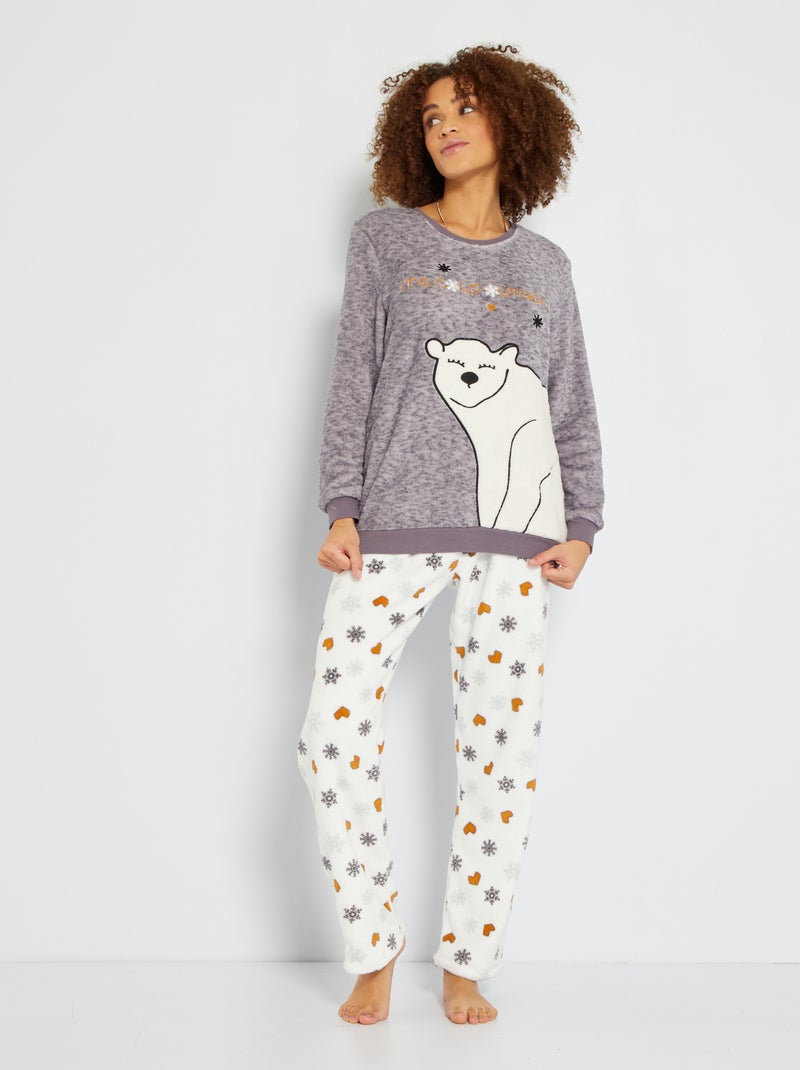 Pyjama maille peluche - 2 pièces gris - Kiabi