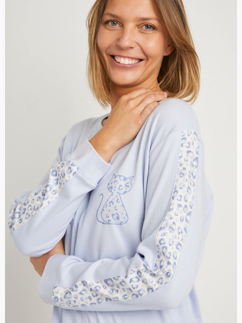 Pyjama manches longues coton interlock - Afibel Bleu Multicolore - Kiabi