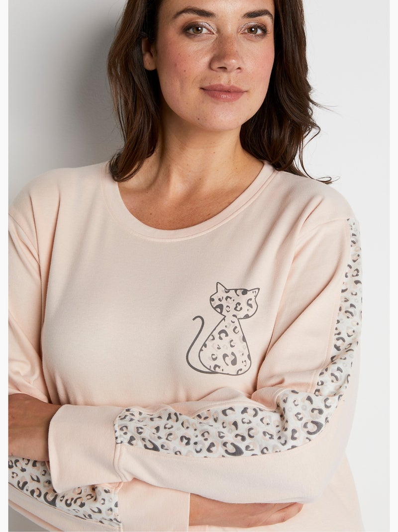 Pyjama manches longues coton interlock - Afibel Rose/Multicolore - Kiabi