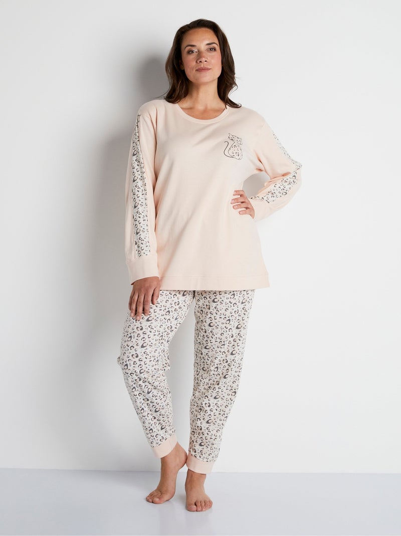 Pyjama manches longues coton interlock Multicolore - Kiabi