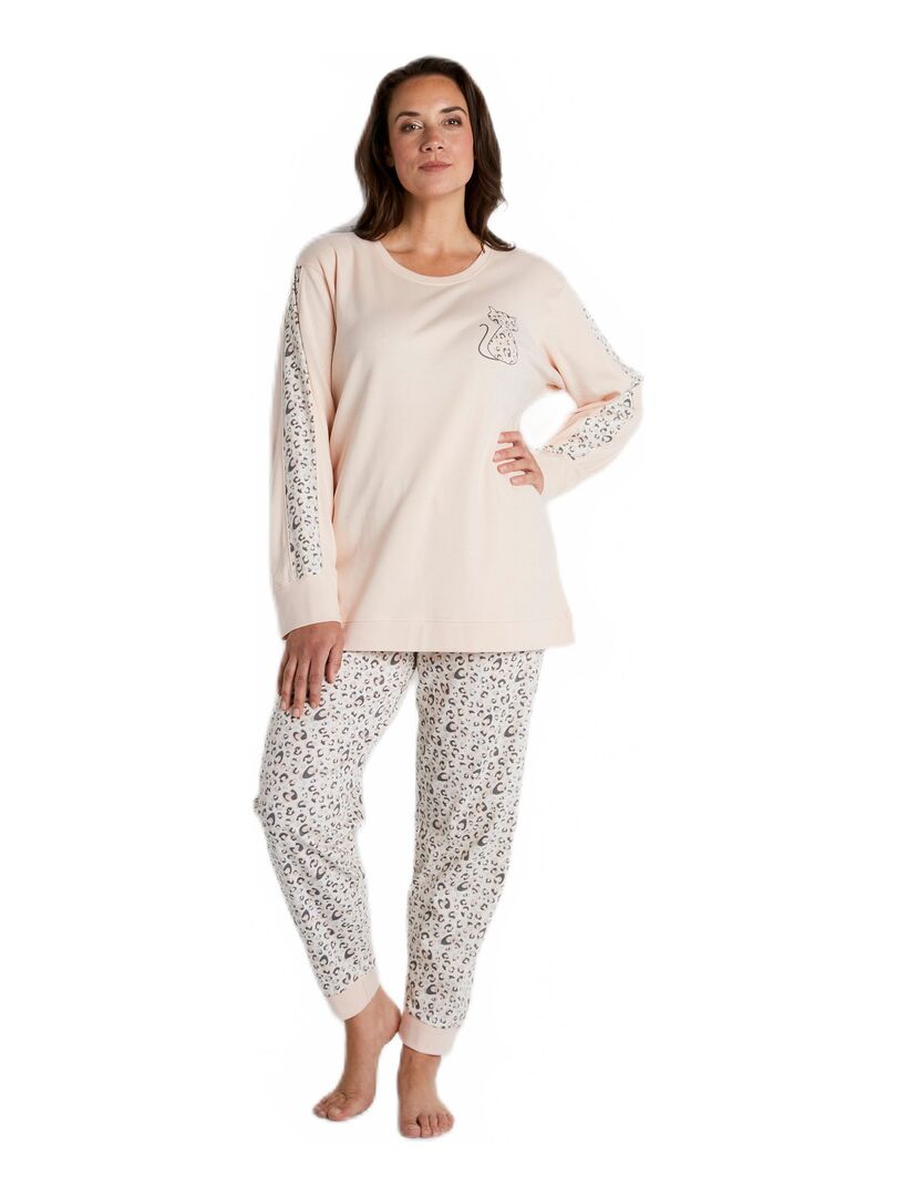 Pyjama manches longues coton interlock Rose - Kiabi