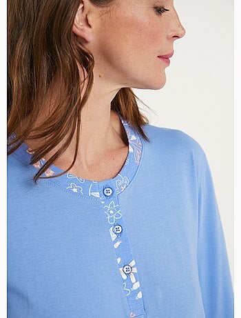 Pyjama manches longues coton uni fleuri - Afibel