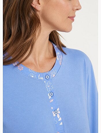 Pyjama manches longues coton uni fleuri - afibel