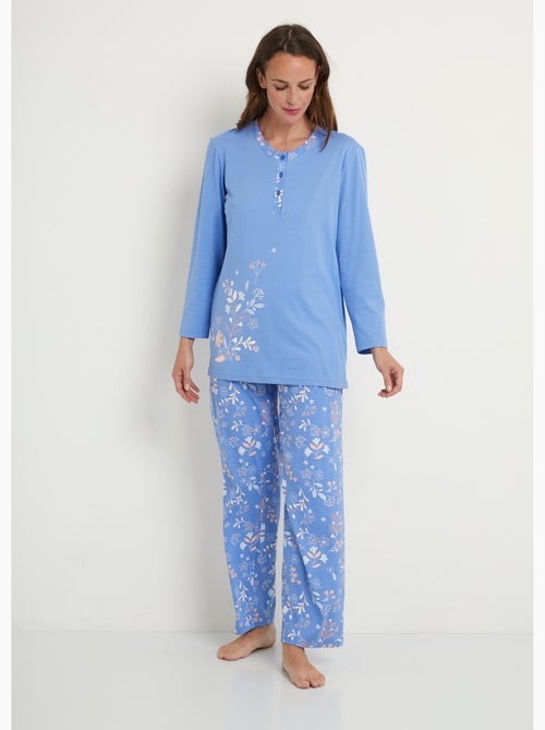 Pyjama manches longues coton uni fleuri - Afibel - Kiabi