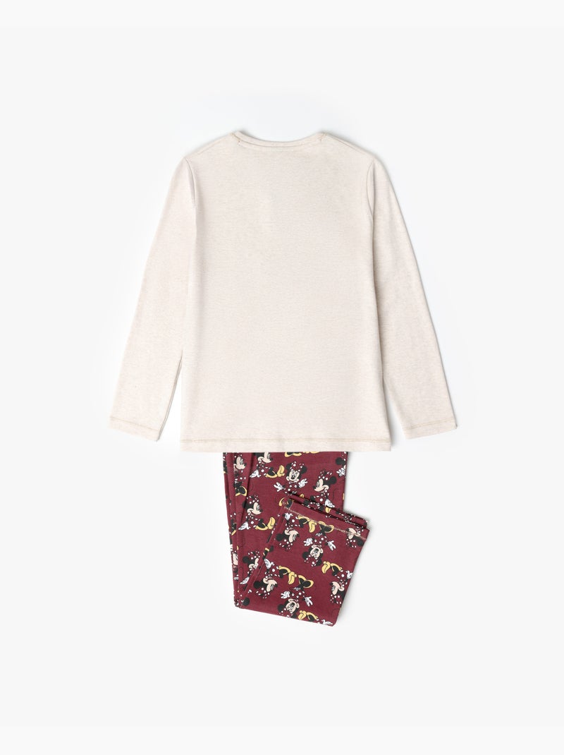 Pyjama manches longues Disney Minnie Mouse avec bouton pour fille Ecru - Kiabi