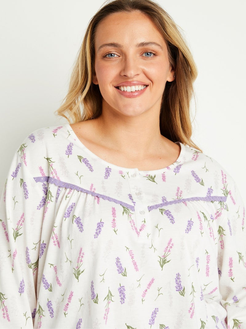 Pyjama manches longues haut imprimé - Afibel Violet - Kiabi