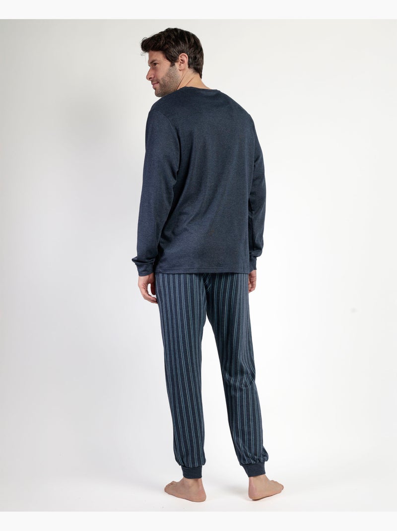 Pyjama manches longues italique pour homme RESTEZ À LA MAISON Bleu marine - Kiabi