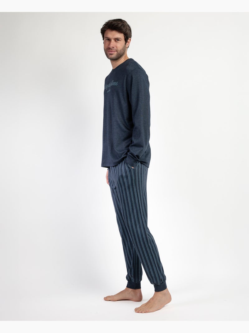 Pyjama manches longues italique pour homme RESTEZ À LA MAISON Bleu marine - Kiabi