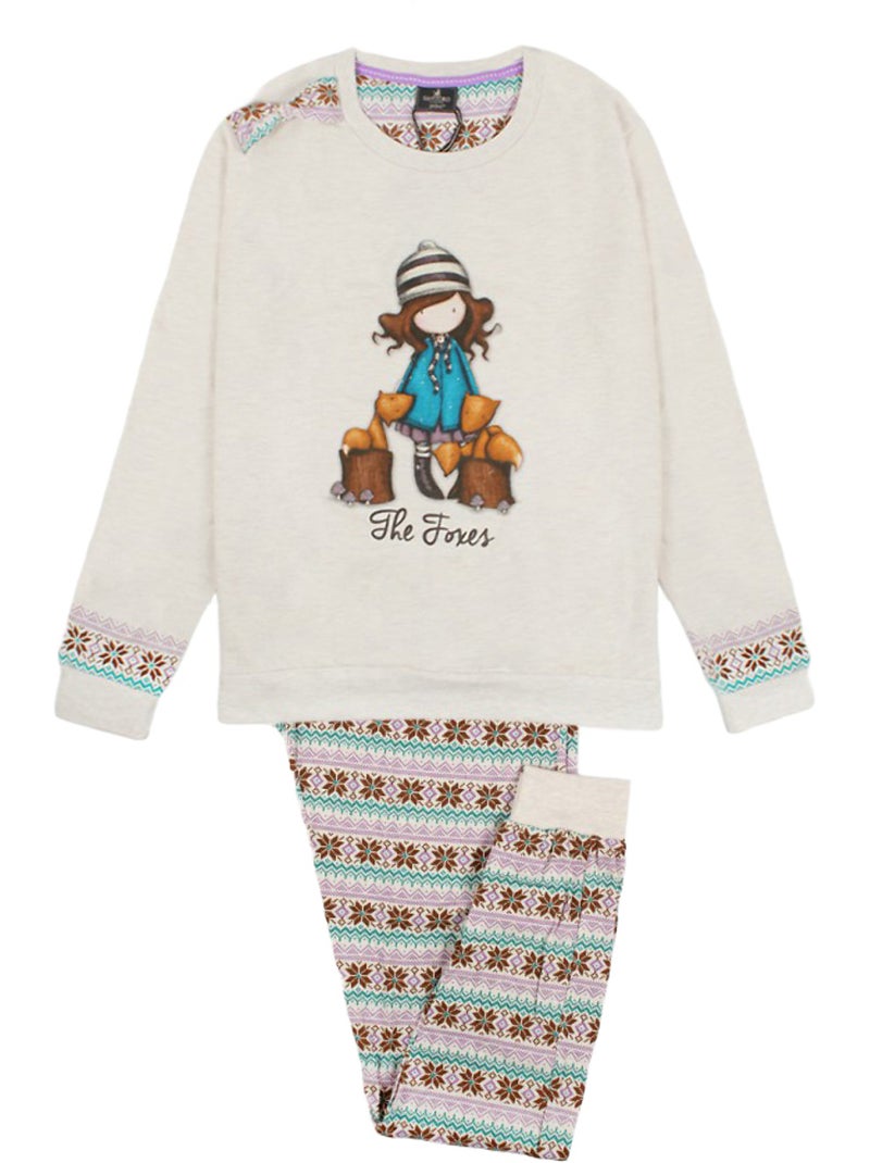 Pyjama manches longues pantalon Felpa The Foxes ivoire Ecru - Kiabi