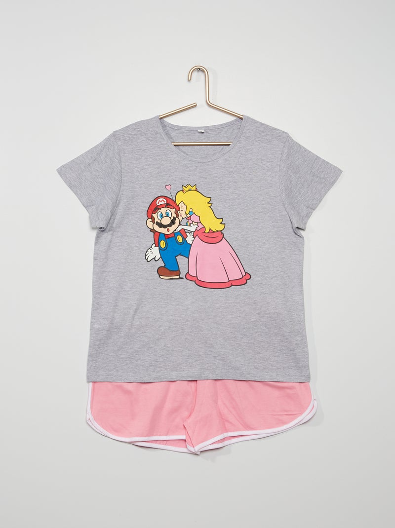 Pyjama 'Mario' 2 pièces gris/rose - Kiabi