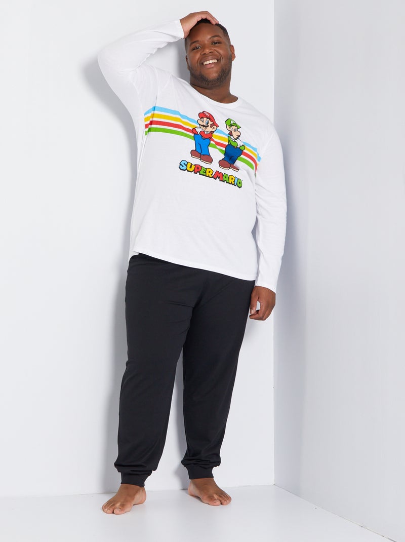 Pyjama 'Mario et Luigi' en jersey - 2 pièces blanc/noir - Kiabi