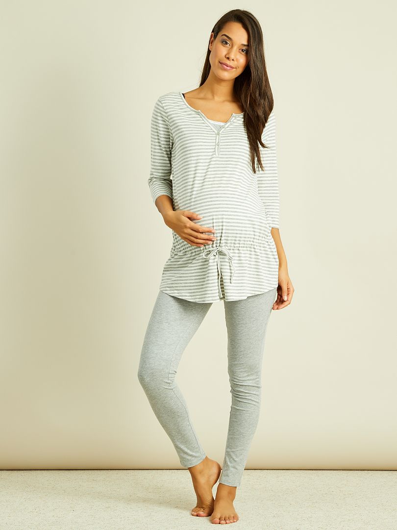 Pyjama maternité brassière d'allaitement intégrée gris clair chiné - Kiabi
