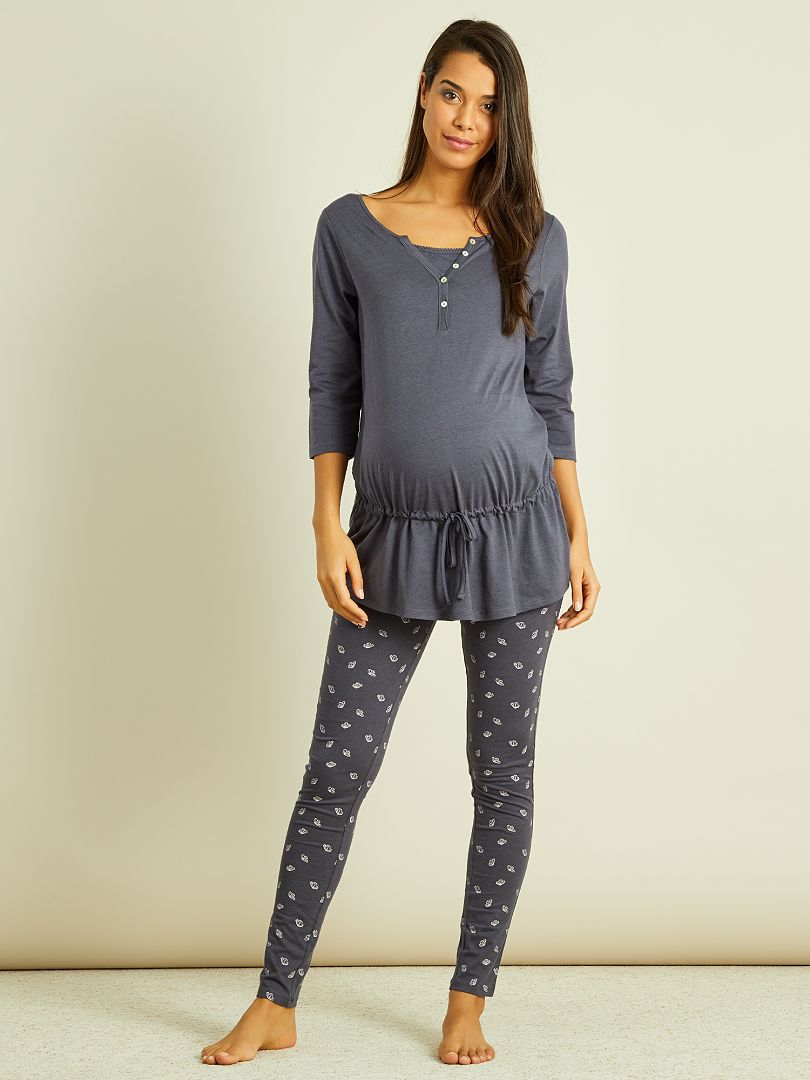 Pyjama maternité brassière d'allaitement intégrée gris foncé - Kiabi