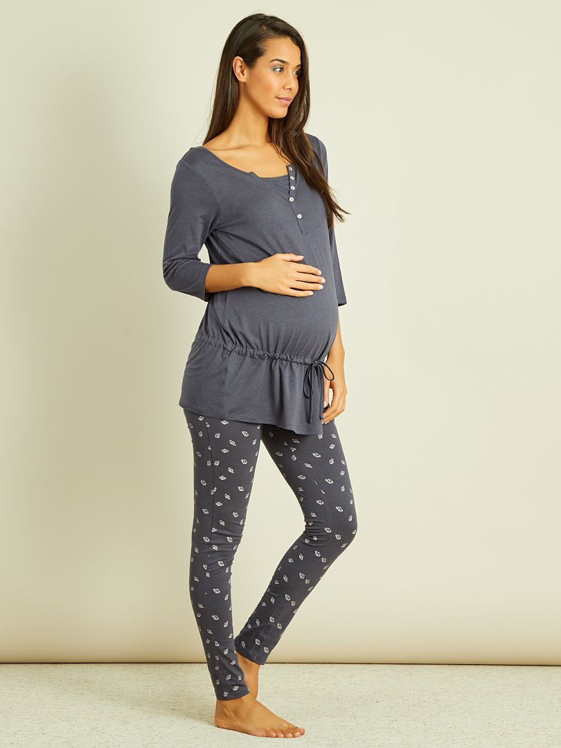 Pyjama maternité brassière d'allaitement intégrée - gris foncé - Kiabi -  20.00€