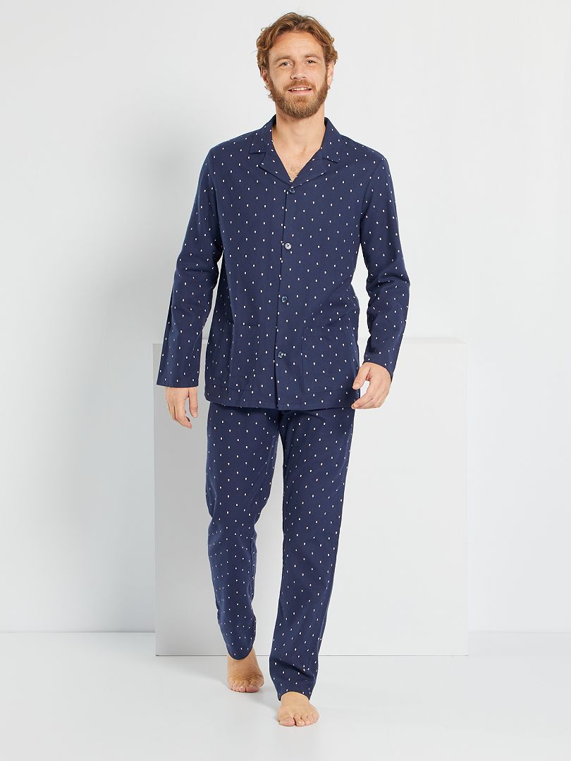 Pyjama micro motif + sac de rangement bleu marine - Kiabi