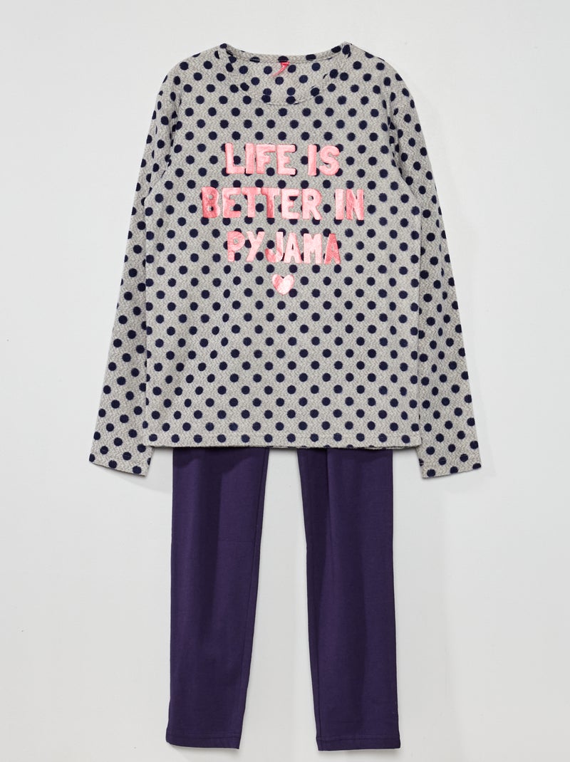Pyjama micro-polaire et jersey - 2 pièces Bleu/gris - Kiabi